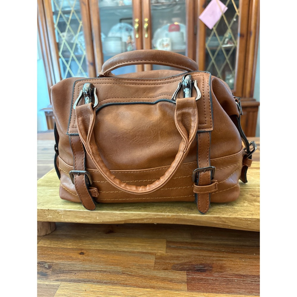Unbranded Satchel Handbag Women Small Cognac Brown Excellent Buckle Detail